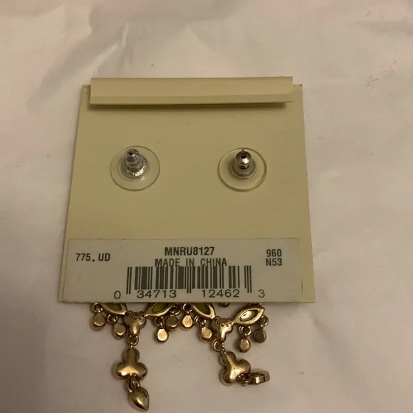 Monet Green Rhinestone and Gold Colored Metal Pierced Earrings - Picture 3 of 4